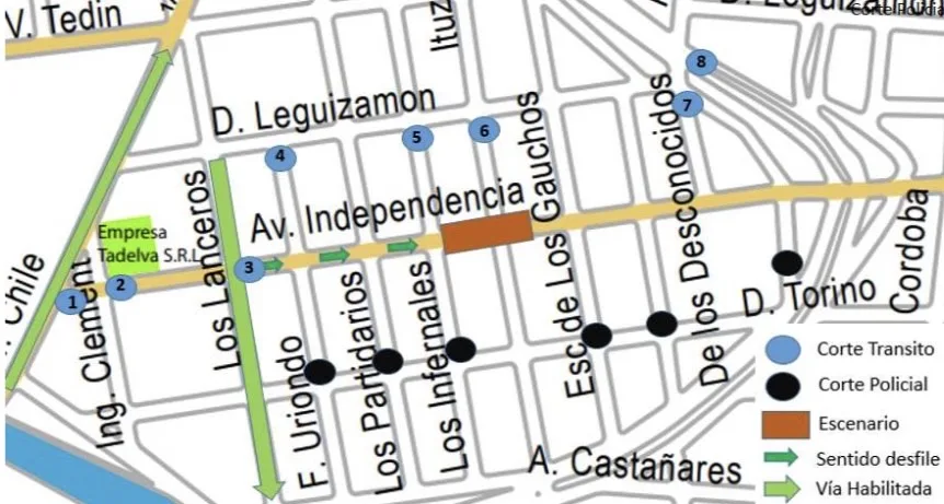 mapa cortes desfile 9 de Julio